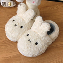 秋千 外穿防滑厚底居家全包跟加绒保暖棉鞋 可爱米菲兔棉拖鞋 女冬季