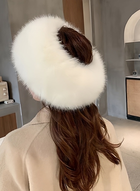 古风白色无顶帽毛绒绒民族风发带雪景拍照超仙仿狐狸毛皮草空顶帽