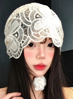 蕾丝花朵镂空包头帽女文艺头巾帽