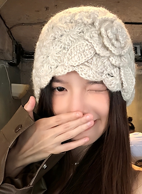 日系花朵新款镂空编织帽子手工