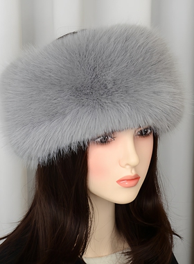 古风白色无顶帽毛绒绒民族风发带雪景拍照超仙仿狐狸毛皮草空顶帽