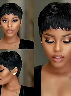 欧美外贸假发全机制真人发精灵短头套Short Pixie Cut Human Hair