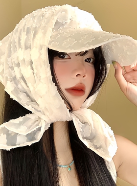 法式田园风雪纺蕾丝绑带头巾帽子