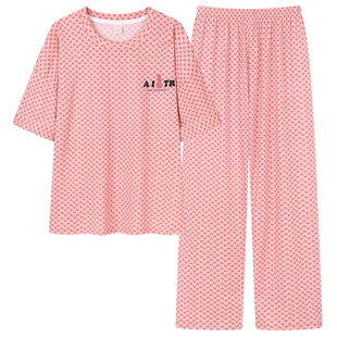 纯棉套装 胖mm特大码 长裤 睡衣女200斤夏季 240斤5XL6XL 宽松圆领短袖