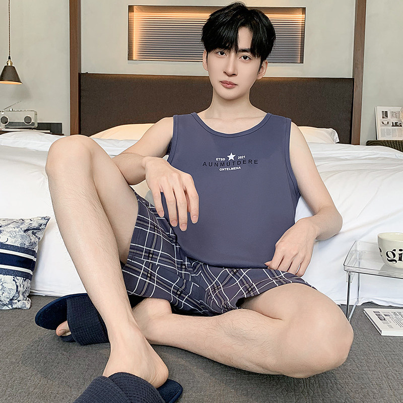 凉感莫代尔睡衣男夏大码短袖背心短裤加肥加大胖子200斤250斤6XL