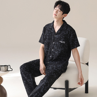 睡衣男款夏季纯棉短袖长裤开衫特大码200斤250斤5XL6XL休闲家居服
