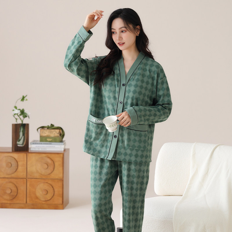 睡衣V领女士胖mm纯棉长袖超大号家居服特大码家居服200斤220斤5XL