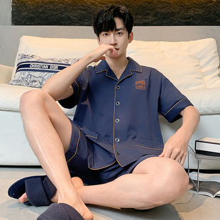 睡衣男士夏季纯棉短袖短裤200斤250斤4XL5XL6XL开衫特大码家居服