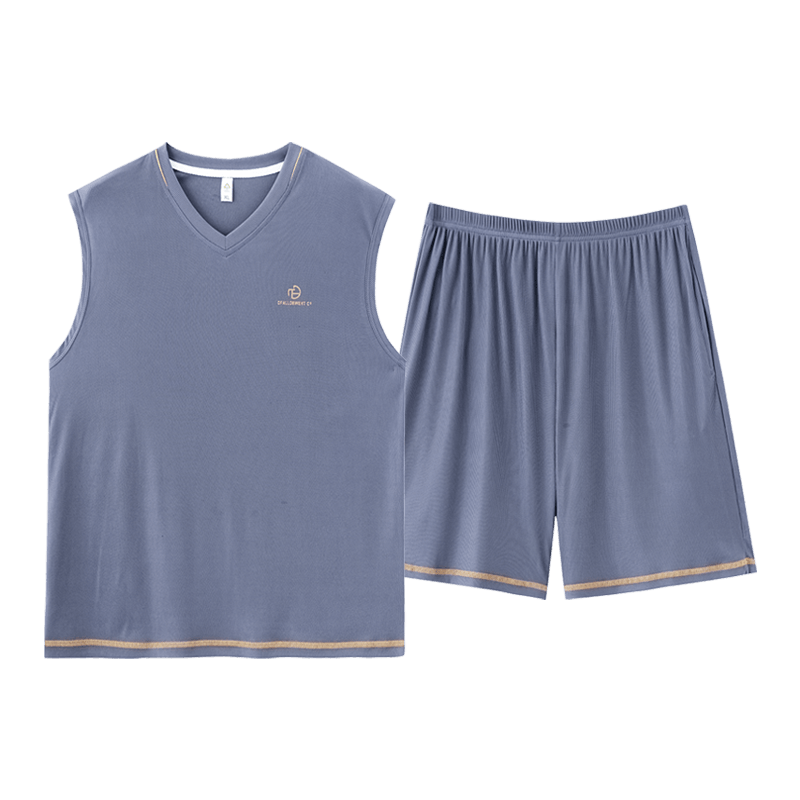 特大号睡衣男夏螺纹莫代尔短袖背心短裤加肥加大220斤250斤5XL6XL