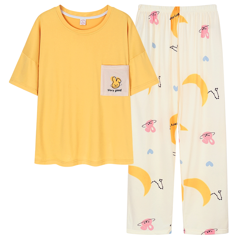 睡衣女夏季纯棉短袖长裤家居服胖mm两件套特大码200斤240斤5XL6XL