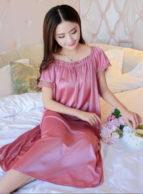 冰丝睡裙女夏丝绸短袖薄款睡衣中年妈妈连衣裙雪纺家居服200斤5XL