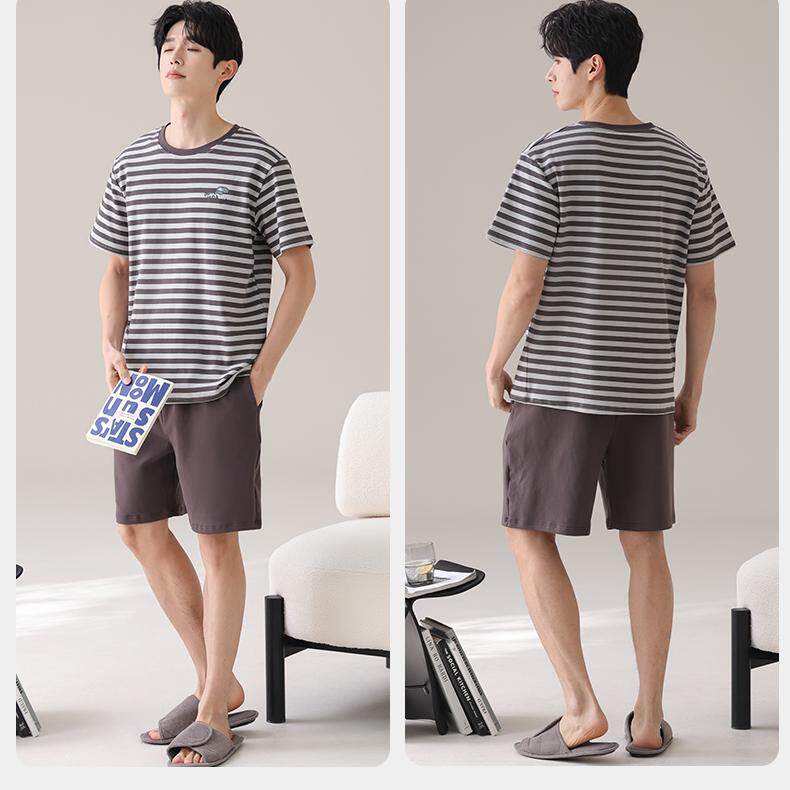 加肥加大睡衣男夏特大码230斤250斤莫代尔棉短袖短裤家居服5XL6XL