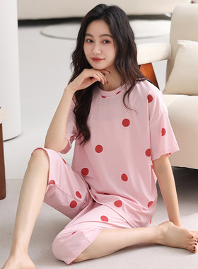 5XL6XL螺纹莫代尔短袖七分裤睡衣女夏季胖mm特大号200斤宽松240斤