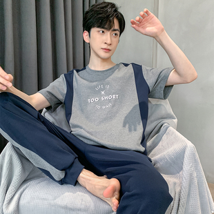 夏季 加大码 纯棉短袖 男士 宽松可外穿家居服200斤230斤 长裤 睡衣男装