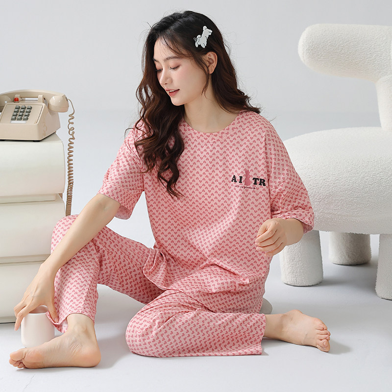 睡衣女夏季纯棉短袖长裤胖MM特大码可外穿200斤240斤5XL6XL家居服