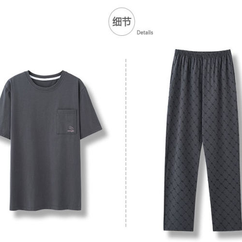 男夏纯棉特大码短袖长裤男士短袖睡衣家居服200斤240斤5XL6XL套装