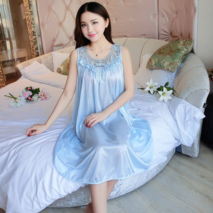 甜美性感a字女家居服睡衣夏连衣裙中长款睡裙夏季薄款加大码冰丝