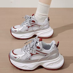 女百搭休闲运动鞋 新款 女鞋 厚底增高老爹鞋 女系带加绒棉鞋