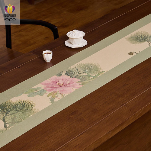 爱奇葩新中式禅意桌旗防水茶席布