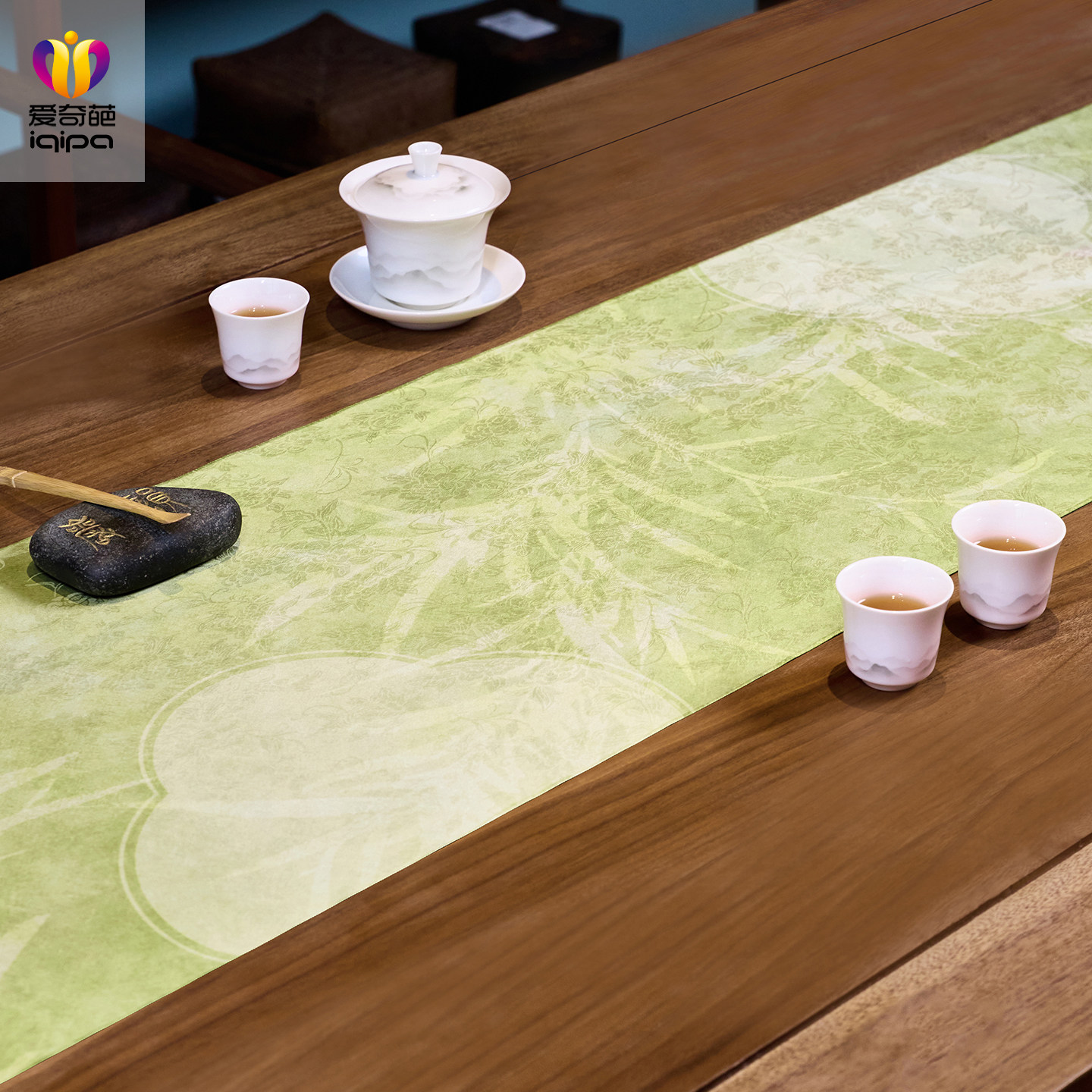 爱奇葩iqipa 春和景明桌旗新中式禅意茶台茶桌布防水茶旗绿色茶席