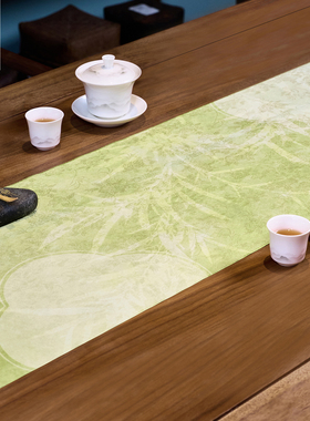 爱奇葩iqipa 春和景明桌旗新中式禅意茶台茶桌布防水茶旗绿色茶席
