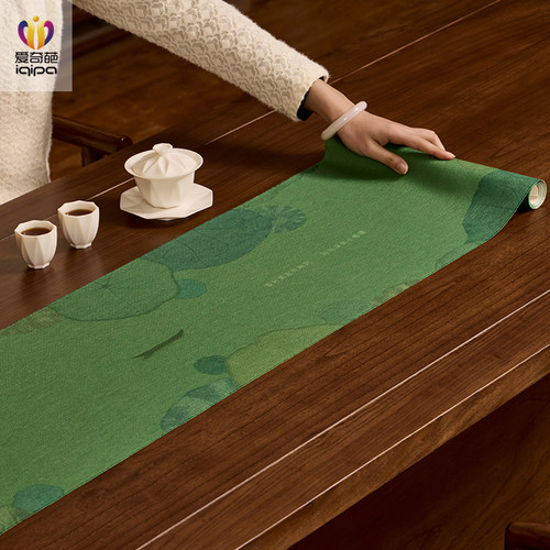 爱奇葩 涧影溪景荷塘桌旗中式禅意茶台桌布防水茶席茶旗布艺长条