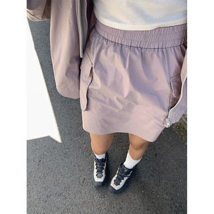 yesyellow韩版2025秋季新款时尚休闲短裙紫色棉质口袋半身裙