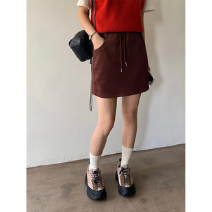 yesyellow抽绳松紧腰工装卫衣半身裙女韩版包臀A字短裙