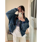 yesyellow夹棉加厚牛仔外套女25冬季 可拆卸羊羔毛领保暖机车上衣