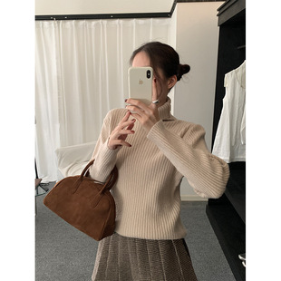 yesyellow韩系慵懒风糖果色高领毛衣女秋冬加厚内搭打底针织上衣