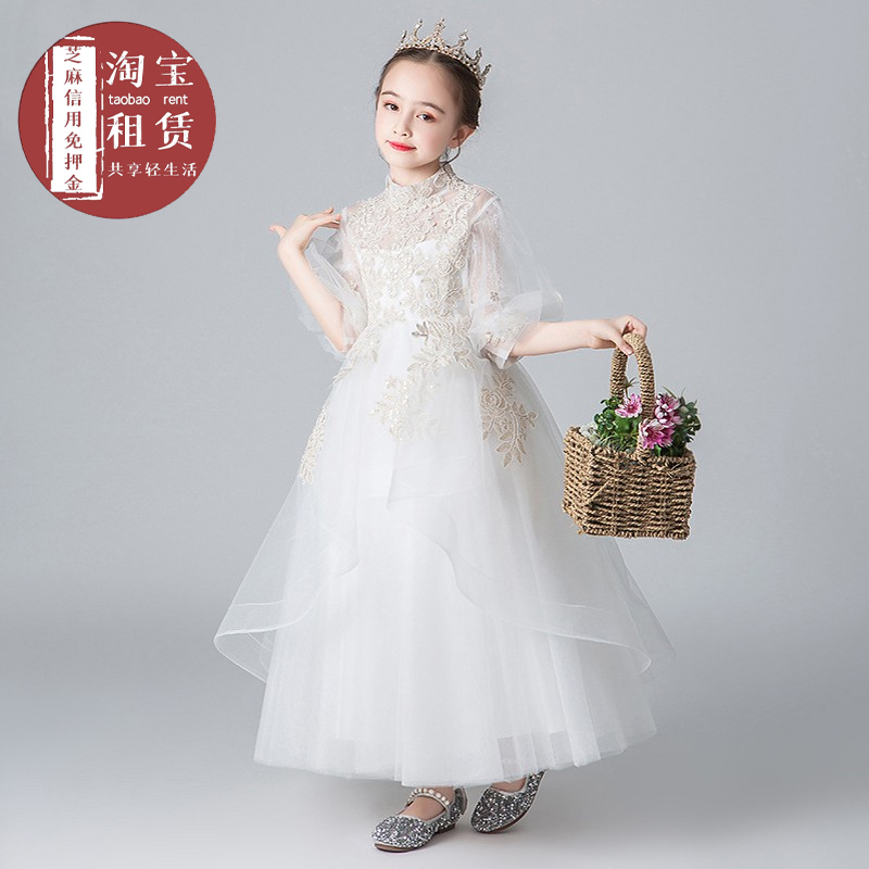 女童礼服出租女孩子婚礼花童主持人演出服钢琴演奏长袖晚礼服租赁