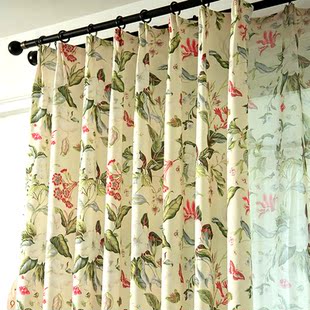 美式植物花卉田园风窗帘小清新遮光客厅卧室飘窗定制落地挂钩布帘