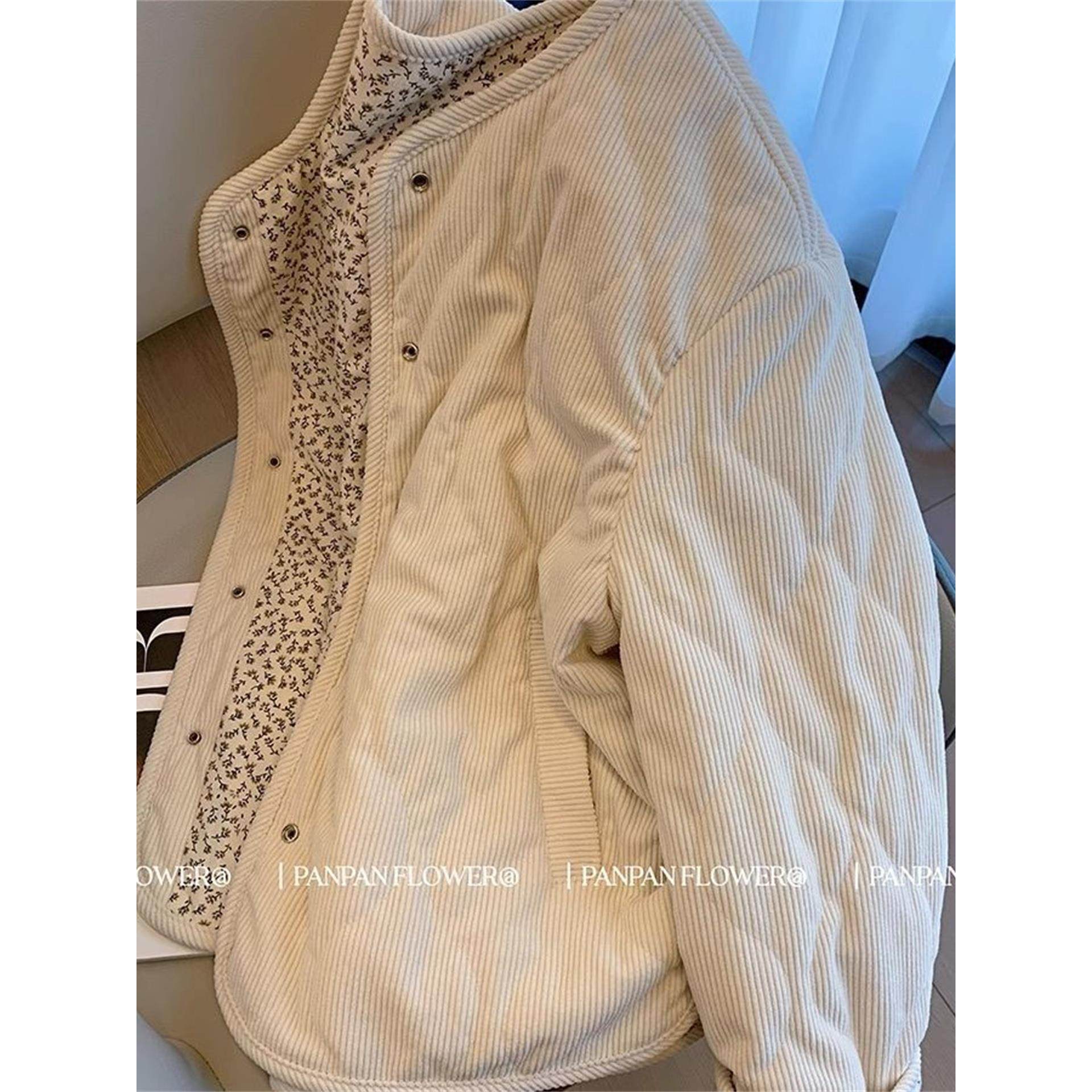 小众设计感灯芯绒拼接碎花菱格棉服外套女秋冬季新款宽松百搭棉衣,女装/女士精品,短外套,淘宝优惠券,粉丝福利购,淘宝优惠卷