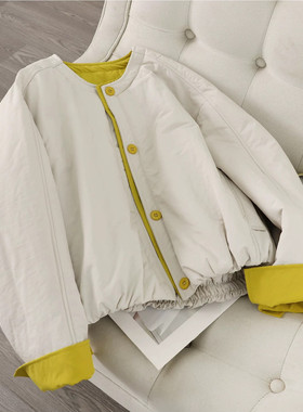 撞色高级感轻薄夹棉短外套女装2025秋冬韩系新款时尚洋气棉服上衣