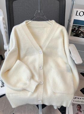 2025春季新款水貂绒针织开衫毛衣女学院风jk外套宽松慵懒风上衣女