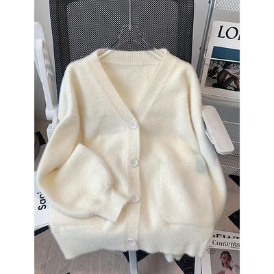 2025春季新款水貂绒针织开衫毛衣女学院风jk外套宽松慵懒风上衣女