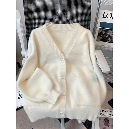 2025春季新款水貂绒针织开衫毛衣女学院风jk外套宽松慵懒风上衣女