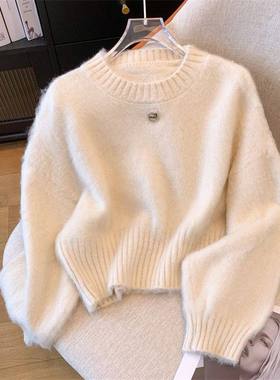 软糯慵懒风套头毛衣女2025秋冬加厚宽松短款内搭针织衫保暖上衣