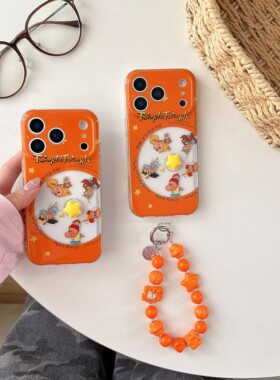卡通橙色镂空CD星星人立体链条适用iPhone17promax手机壳新款苹果16pro全包双层IMD15pro创意14可爱防摔套