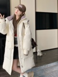 现货2023冬季新款拼色长款羽绒服外套连帽白鸭绒706-P355-K528，女装羽绒服，浙宝179