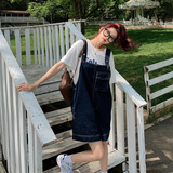 港风复古牛仔背带裤女夏2025新款小个子网红炸街慵懒风休闲连体裤，女装牛仔裤，浙宝179