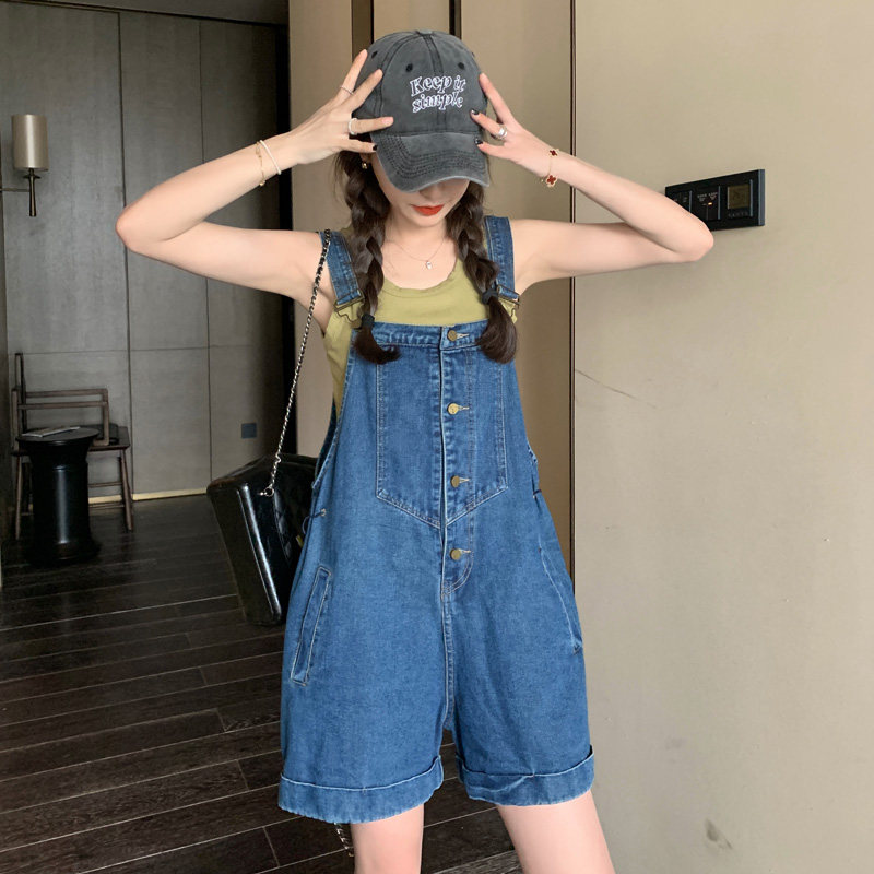 孕妇装2022夏季新款时尚牛仔背带短裤韩版薄款洋气外穿裤子,女装牛仔裤,浙宝179