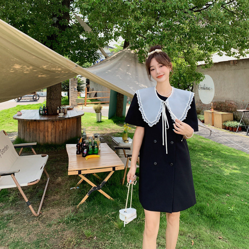 拼接撞色连衣裙女夏2024新款高级感茶法宽松直筒裙306-P115-K168,女装连衣裙,浙宝179