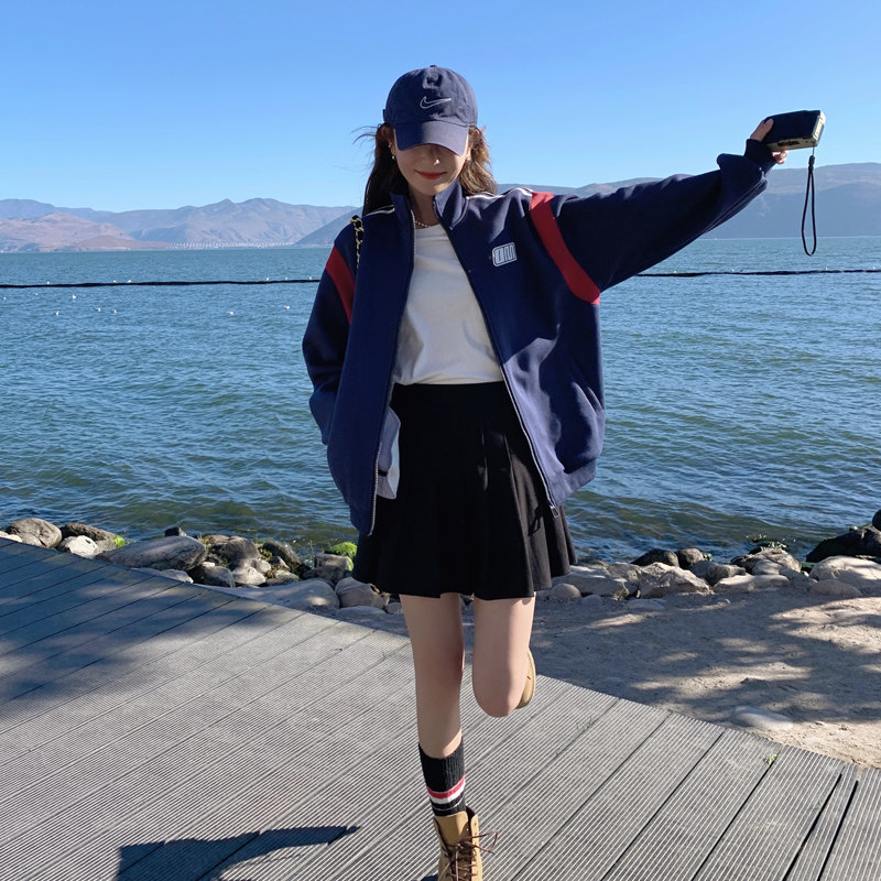 撞色拼接棒球服外套女2025秋季新款韩版时尚小众休闲宽松短款上衣,女装短外套,浙宝179