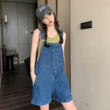 孕妇装2022夏季新款时尚牛仔背带短裤韩版薄款洋气外穿裤子，女装连体裤，浙宝179