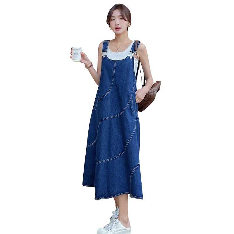 牛仔背带裙女2025春夏季新款韩系复古百搭遮肉修身宽松A字连衣裙,女装连衣裙,浙宝179