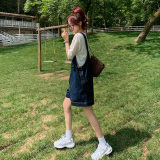 港风复古牛仔背带裤女夏2025新款小个子网红炸街慵懒风休闲连体裤，女装连衣裙，浙宝179