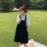 港风复古牛仔背带裤女夏2025新款小个子网红炸街慵懒风休闲连体裤，女装牛仔裤，浙宝179