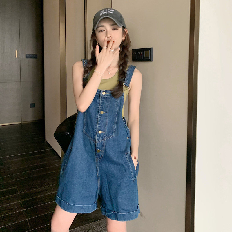 孕妇装2022夏季新款时尚牛仔背带短裤韩版薄款洋气外穿裤子,女装牛仔裤,浙宝179