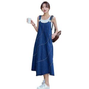 牛仔背带裙女2025春夏季新款韩系复古百搭遮肉修身宽松A字连衣裙图片